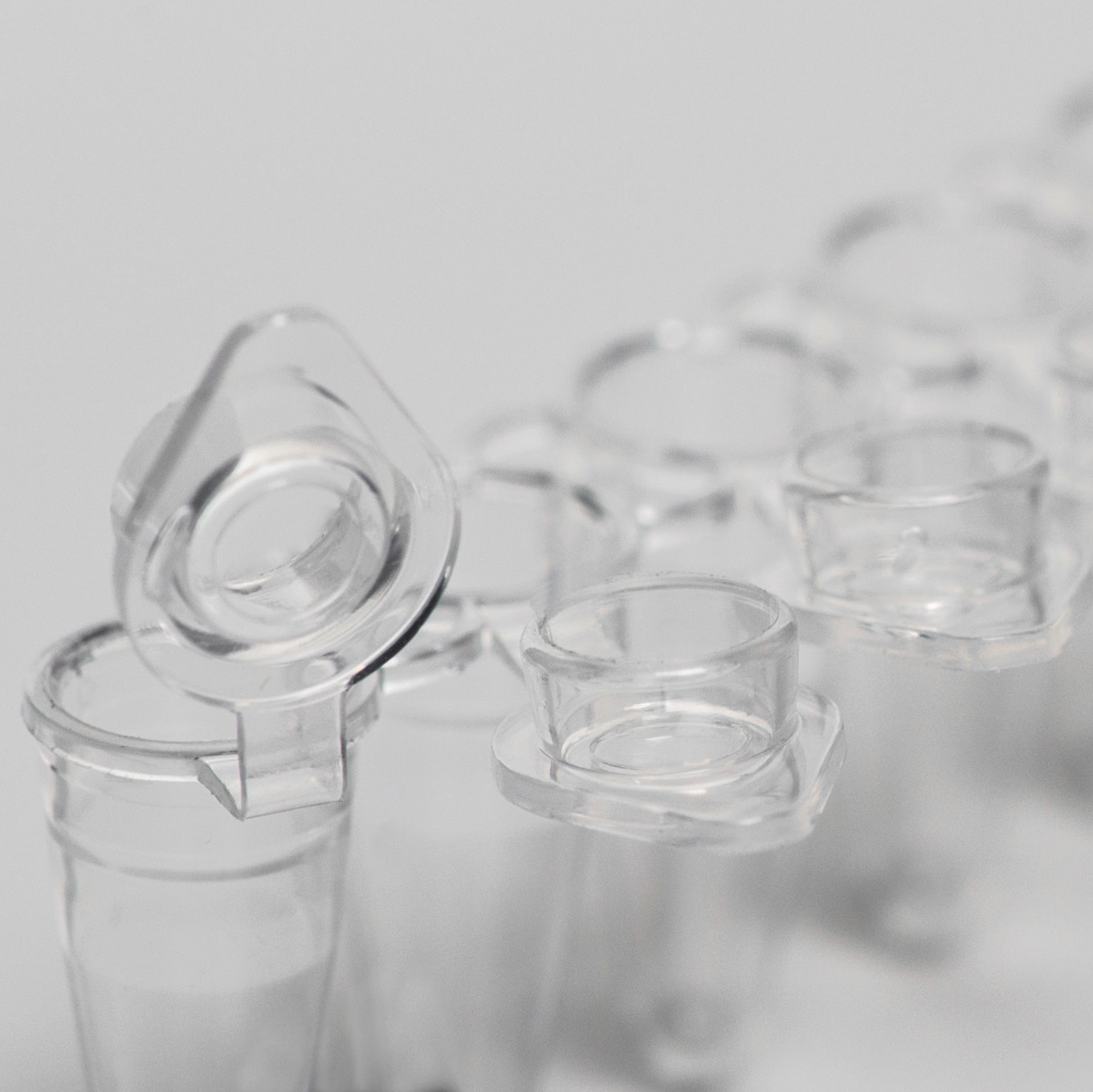 PCR tubes 0.1 ml natural PP strips w/8 tubes individually attached flat caps PCR ready 20.000G low profile