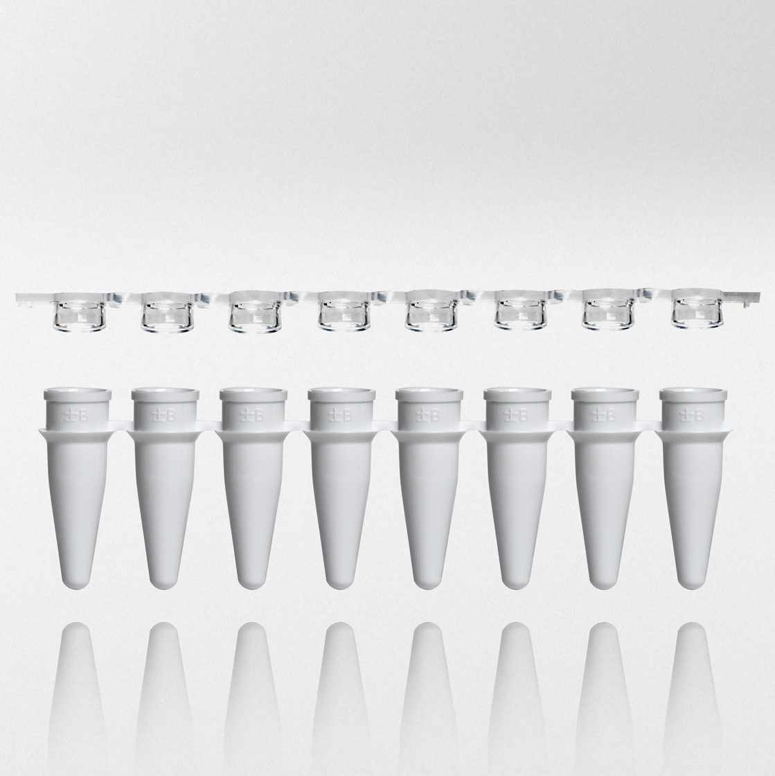 PCR rør 0.2 ml hvid PP strips m/8 rør inkl. flade låg som strip...