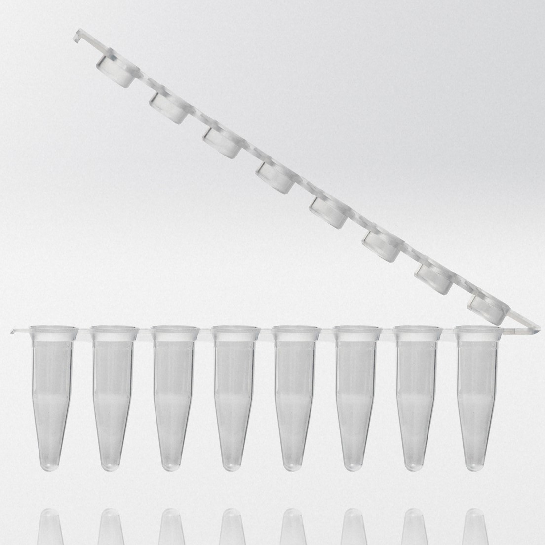 PCR tubes 0.2 ml natural PP strips w/8 tubes attached  flat caps...