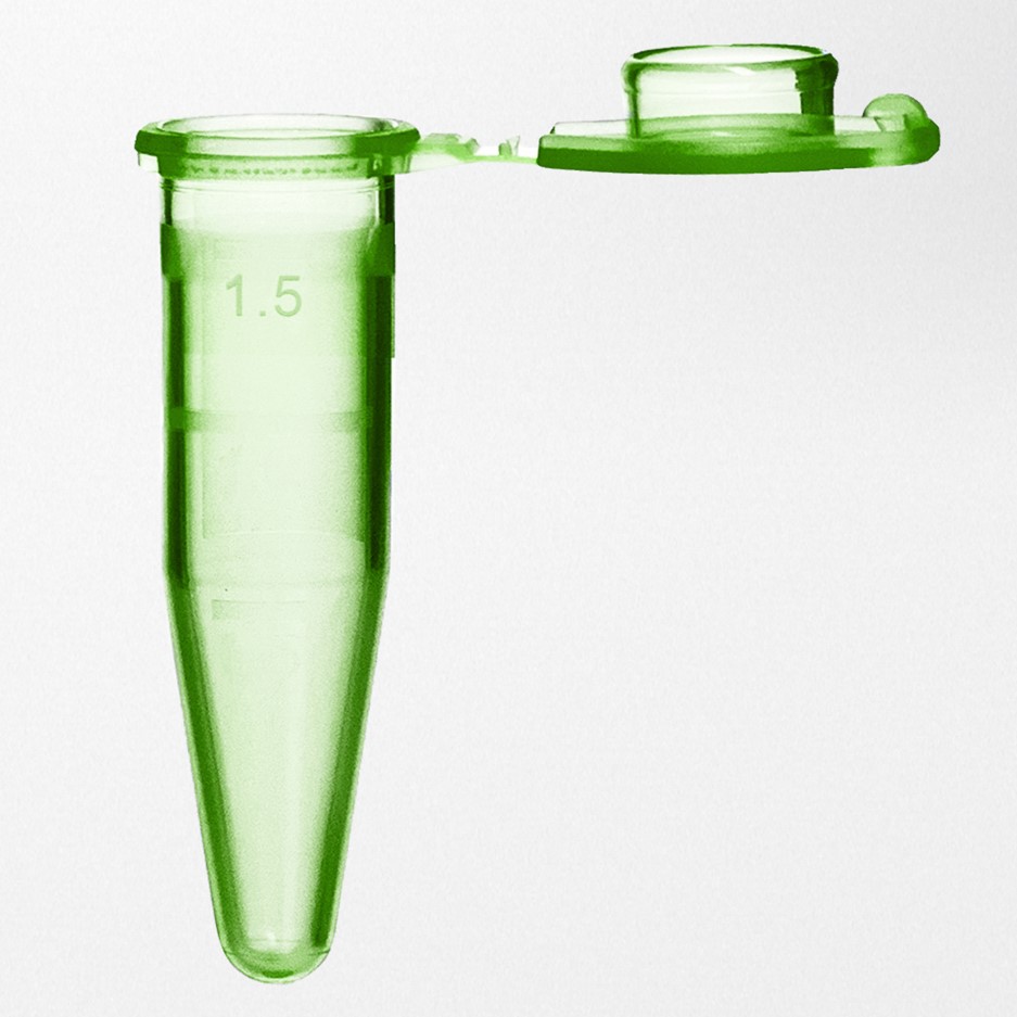 Micro tube PP 1.5 ml with attached cap green Safe-lock 30.000G