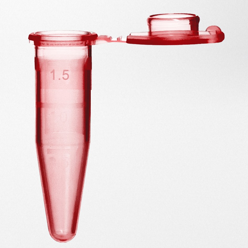 Micro tube PP 1.5 ml with attached cap red Safe-lock 30.000G