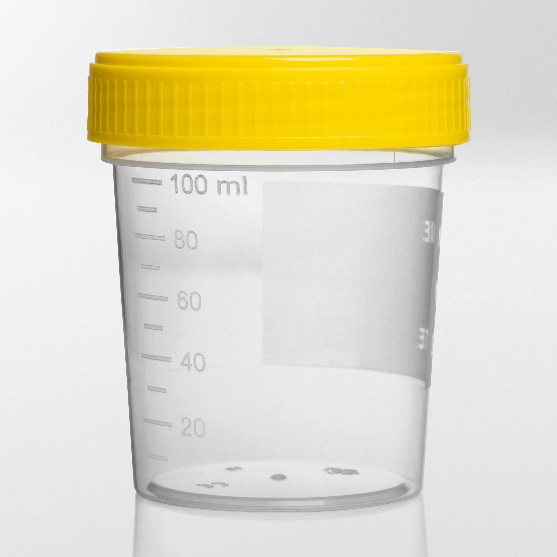 Container PP/PE 125 ml 55 x 72 mm yellow screw cap and writing a...