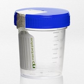 Container PP/PE 125 ml 55 x 72 mm blue screw cap and sealed labe...