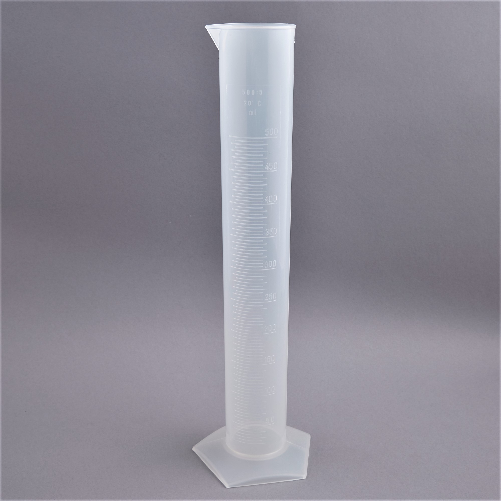 Measuring cylinder PP 500 ml with 50 ml/5.0 ml graduations