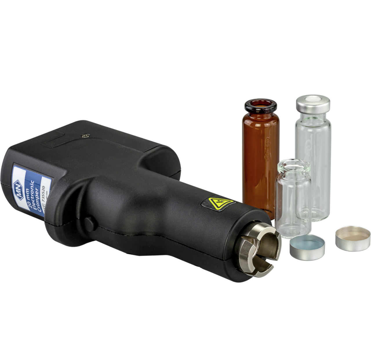 Electronic crimper for 20 mm aluminium crimp caps