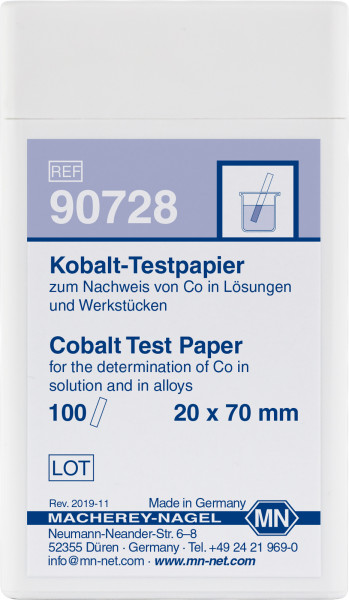 Cobalt test paper Pack of 100 strips 20x70 mm