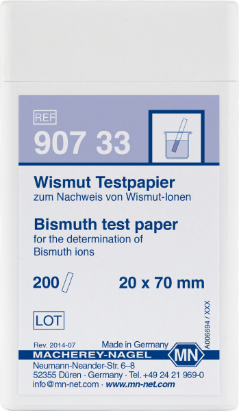Bismuth test paper Pack of 200 strips 20x70 mm