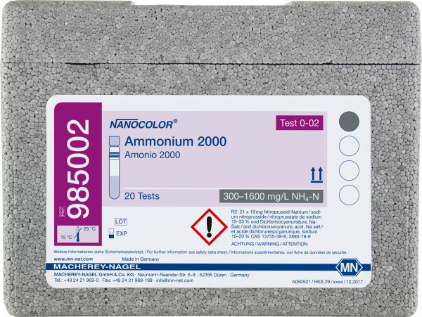NANOCOLOR Ammonium 2000. 400 - 2000 mg/L NH4+ / NH3, 300 - 1600...