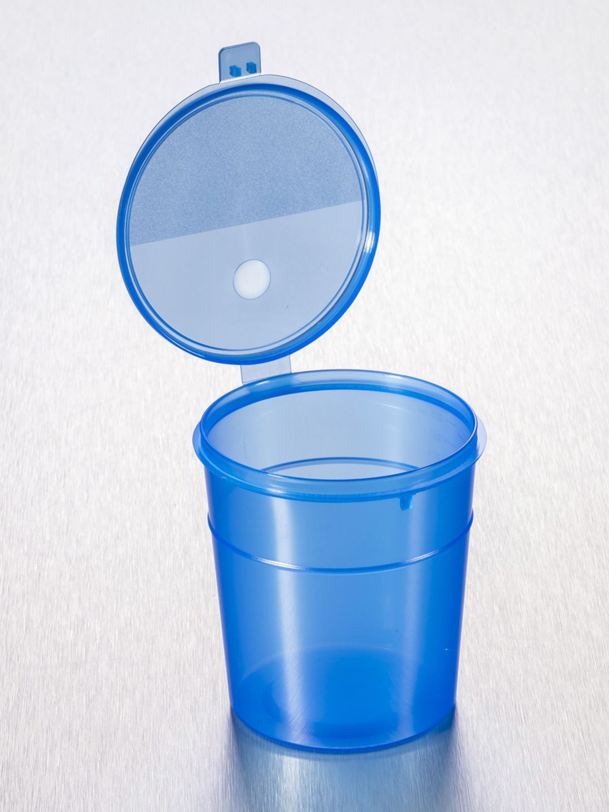 Container with hinged lid PP 300 ml blue graduated