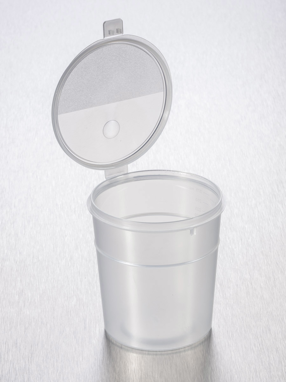 Container with hinged lid 300 ml graduated transparent